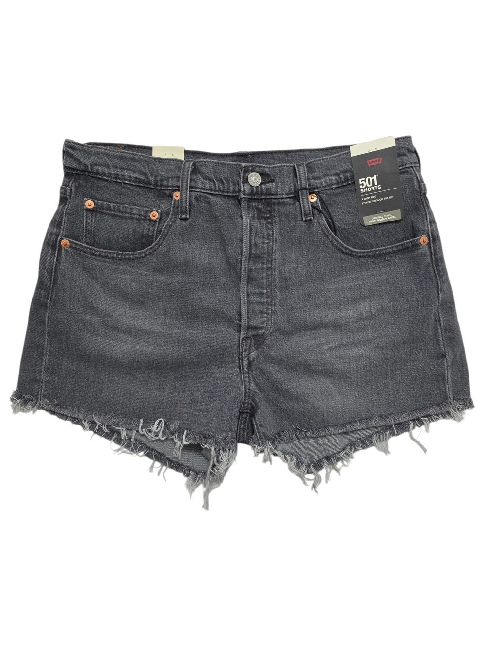 Levi's | Premium 501 Original Fit Cutoff Denim Jean Shorts Cabo Rise Black Faded